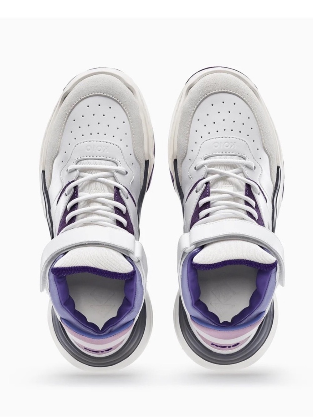 New! KOIO Aerobics Pearl Leather High Top Chunky Sneakers White Purple - Picture 4 of 13